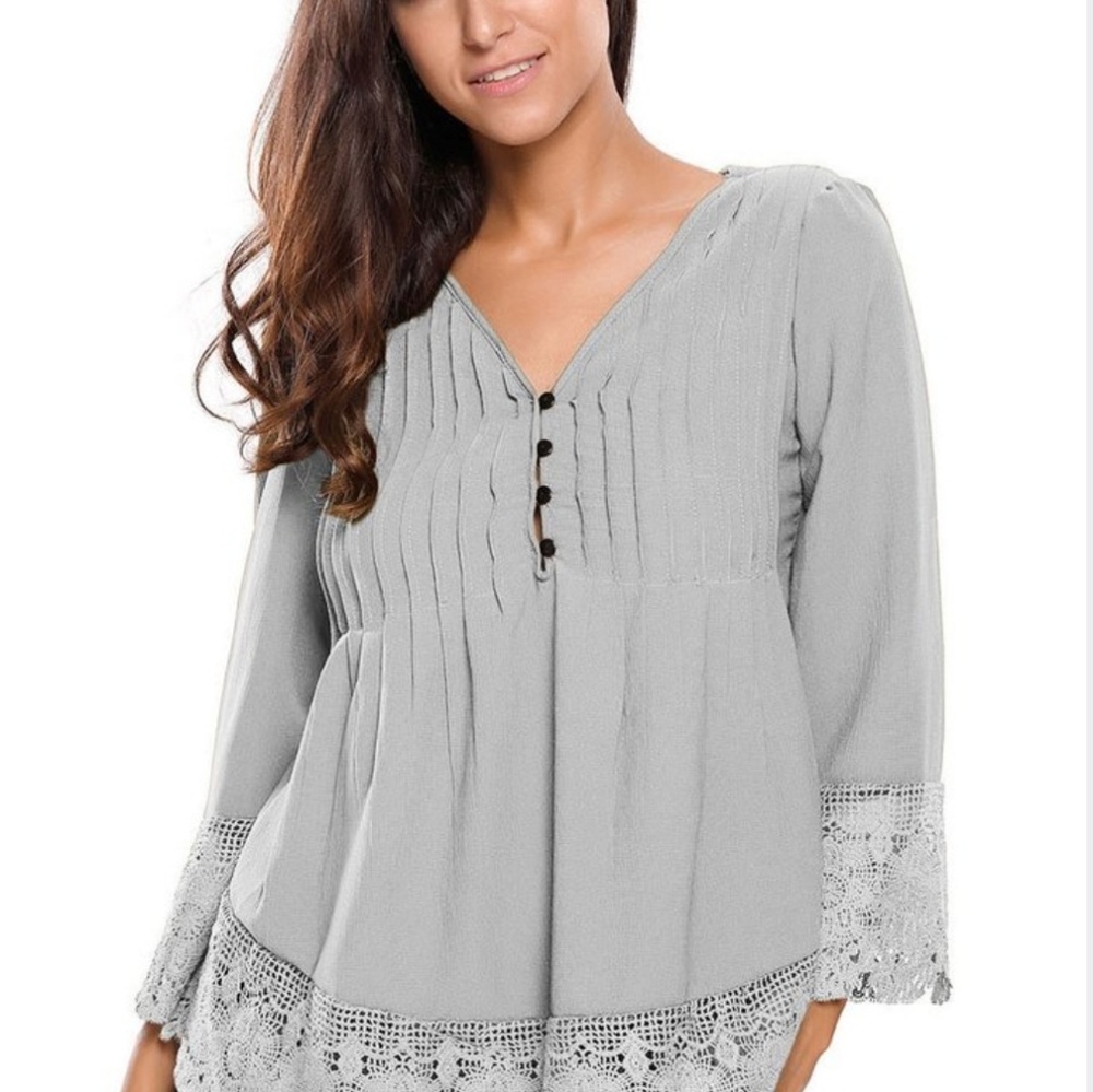 Grey lace trim shirt